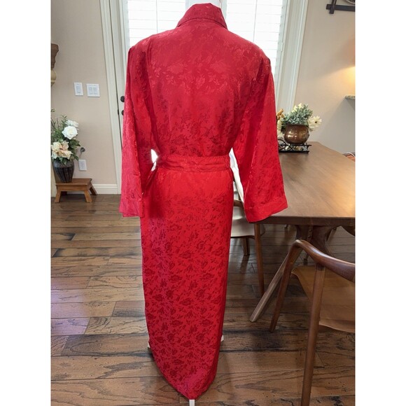 VTG Victoria’s Secret Red Floral Satin Robe M/L Korea Silky Wrap Belted Lounge - Picture 4 of 11